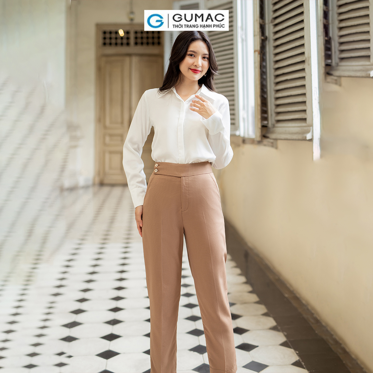Quần tây nữ ống đứng phối 2 nút công sở tôn dáng thanh lịch thời trang GUMAC QD07051