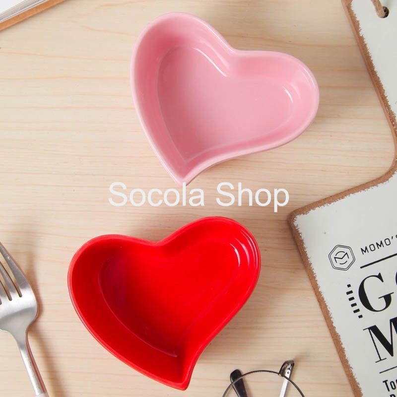 Chén Ăn Dặm Bằng Sứ Hình Trái Tim Méo Hồng 90ml