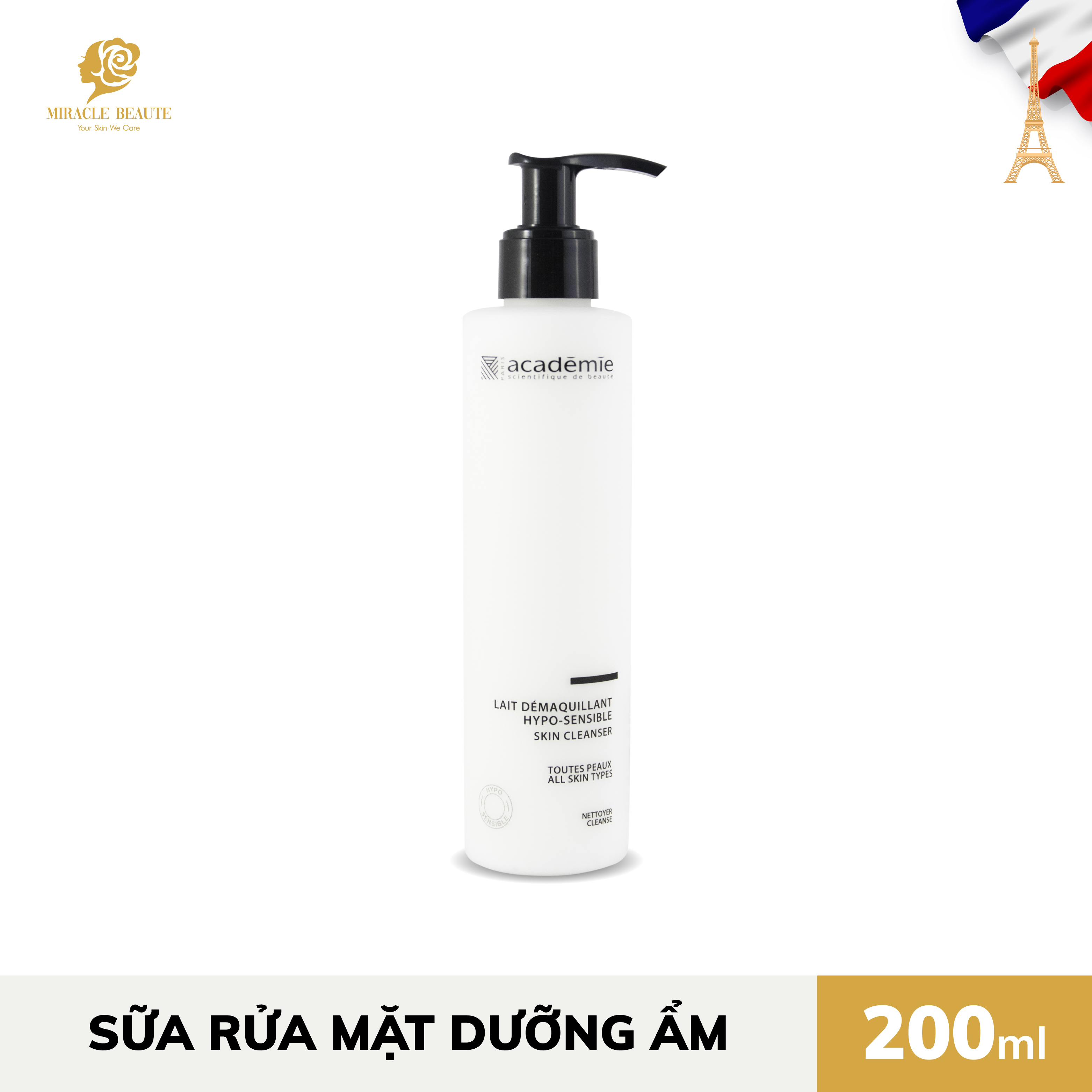 Sữa rửa mặt dịu nhẹ - LAIT DEMAQUILLANT HYPO-SENSIBLE (200 ML) - Academie Scientifique de Beaute