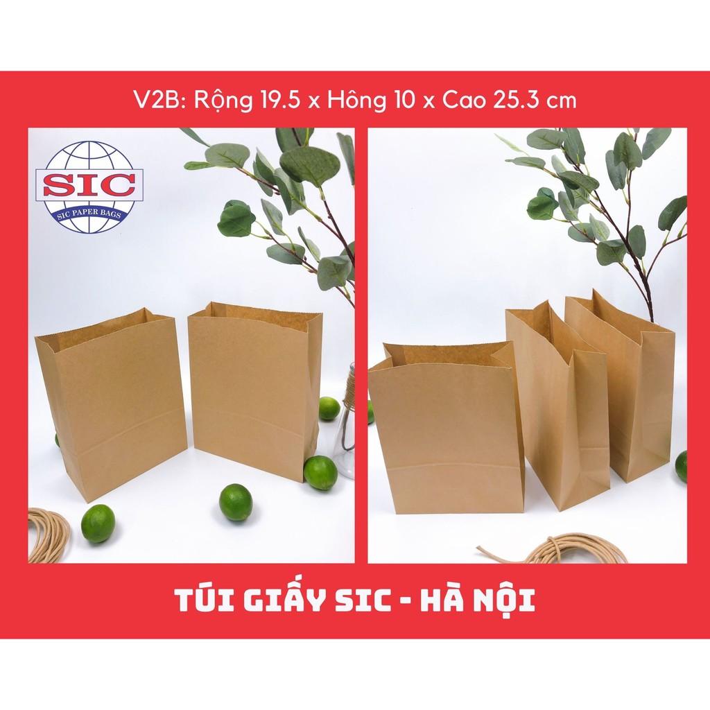 100 CHIẾC TÚI GIẤY KRAFT V2B: 19.5x10x25.3 KHÔNG QUAI