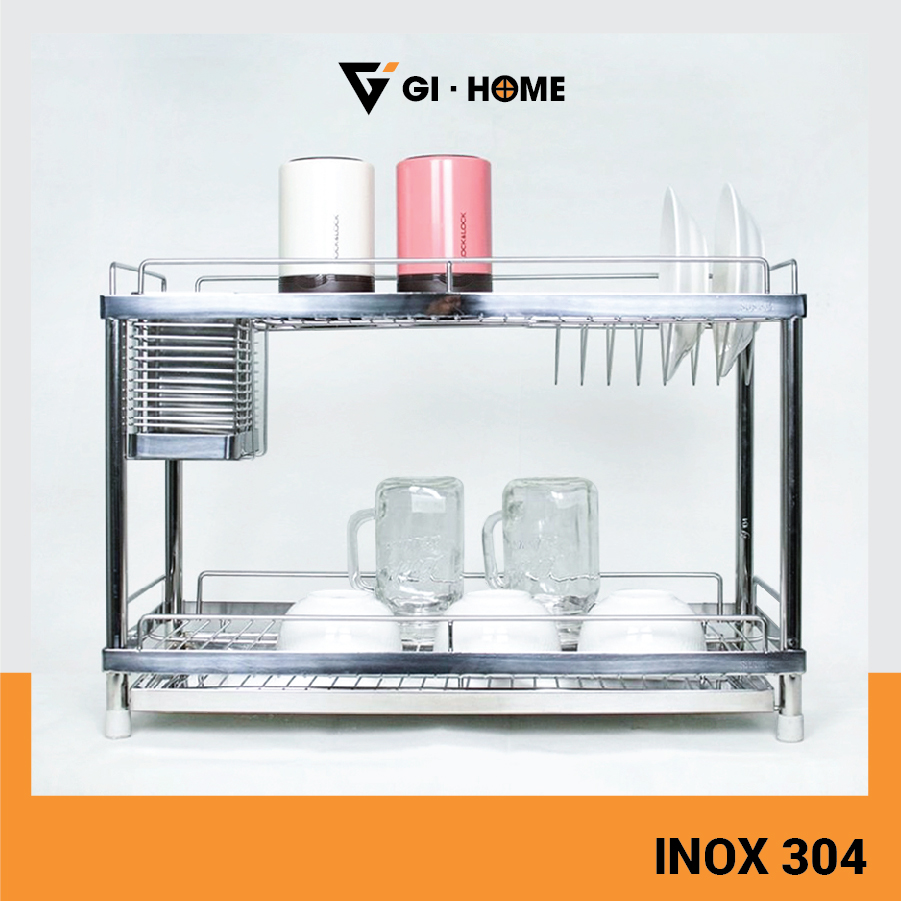 Kệ Chén GIHOME Inox 304 2 Tầng Kèm Khay Đựng Nước