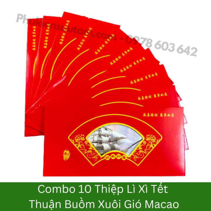 Combo 10 Thiệp Lì Xì Tết Thuận Buồm Xuôi Gió Macao, kích thước: 20cmx10cm, màu đỏ - SP005880