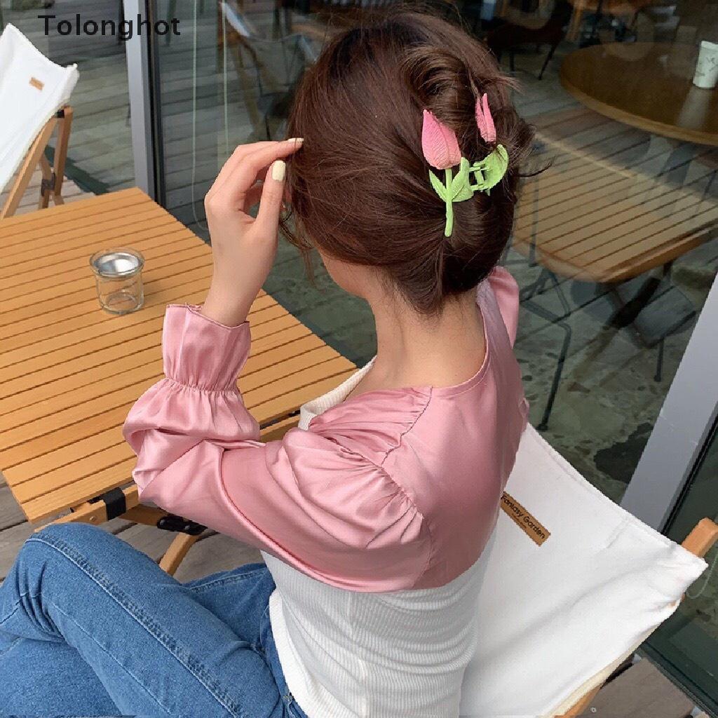 Kẹp gấp kim loại hoa tulip size to màu pastel xinh xắn-Nunam shop