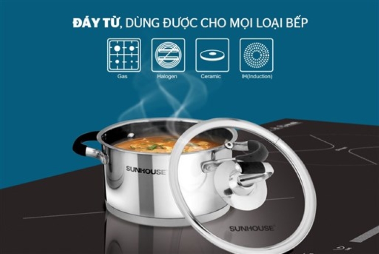 Bộ 3 Nồi Inox 5 Đáy Vung Kính Bếp Từ Sunhouse SH891