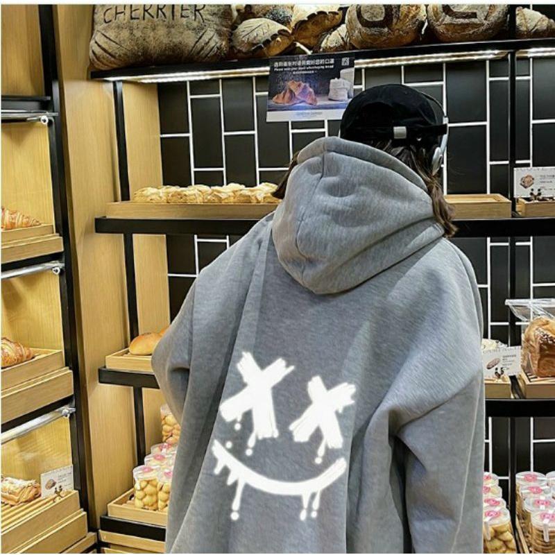 ÁO Hoodie thun nỉ đẹp in decan phát sáng chất NỈ ngoại, hình mặt cười form rộng năng động