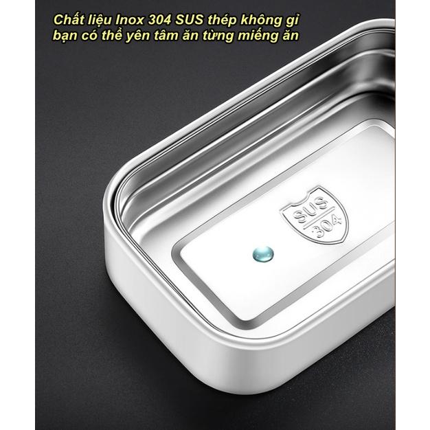 Hộp cơm 3 ngăn 2 tầng inox 304 SUS thép không gỉ dành cho văn phòng + Tặng kèm túi cách nhiệt 3 lớp - Home and Garden