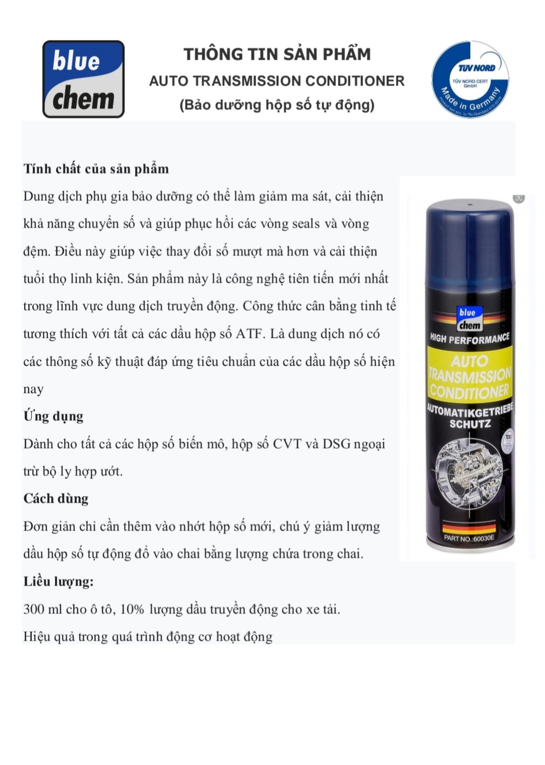 Phu gia nhớt bảo dưỡng hộp số tự động Auto Transmission Conditioner Bluechem BC-60030E