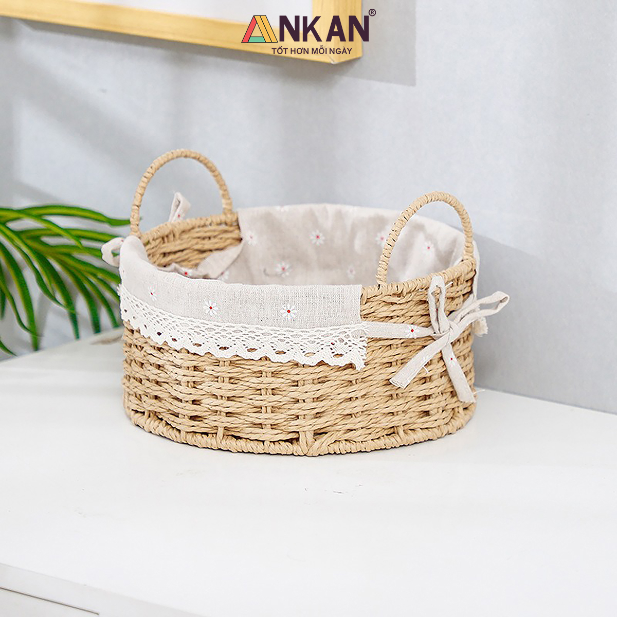 Giỏ Picnic Hình Tròn Có Quai – Đan Tay Thủ Công, Lót Vải Hoa Vintage, Giỏ Đựng Đồ Trang Trí Xinh Xắn