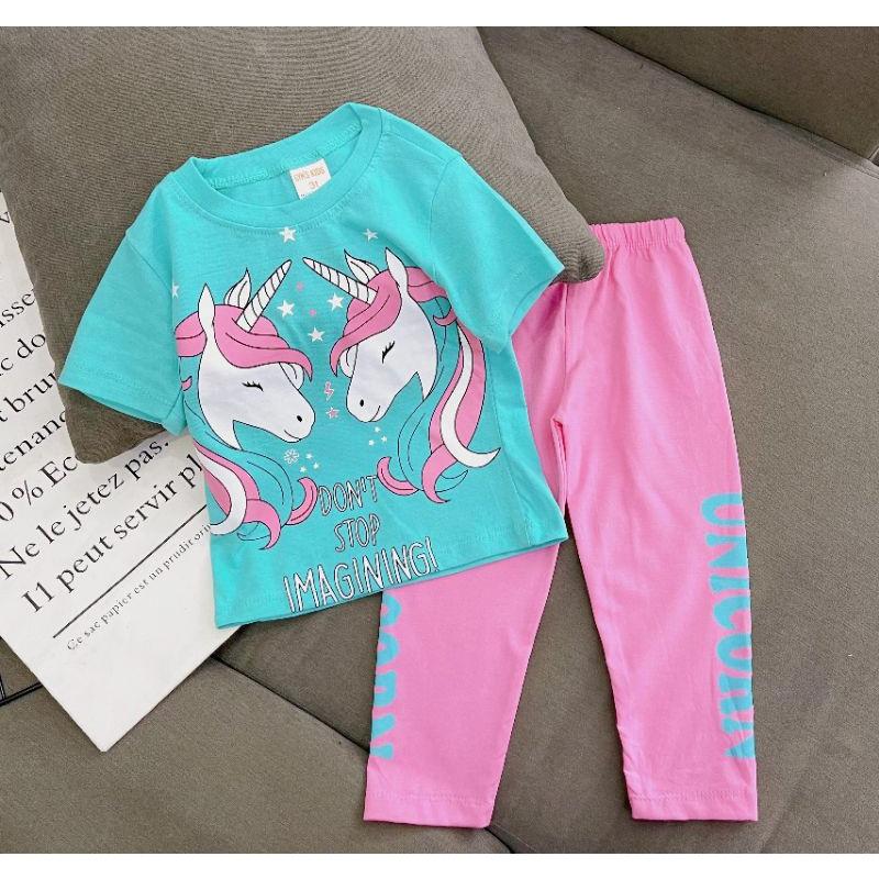 Bộ tay ngắn quần dài thun cotton in hình siêu đẹp cho bé gái từ 10 đến 21 ký - Bộ quần áo trẻ em