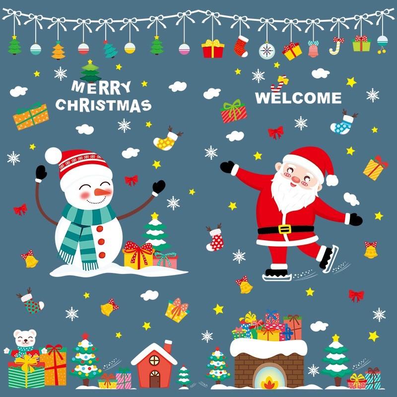 Decal trang trí Noel Hít Tĩnh Điện - Người tuyết vui chơi cùng ông già noel