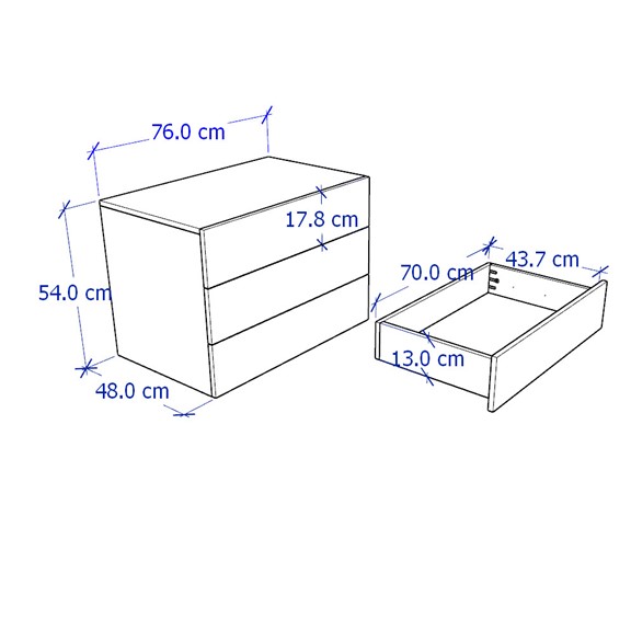 NOVA, Tủ đựng đồ lưu trữ 3 ngăn kéo size nhỏ DRA_034, 76x48x54cm