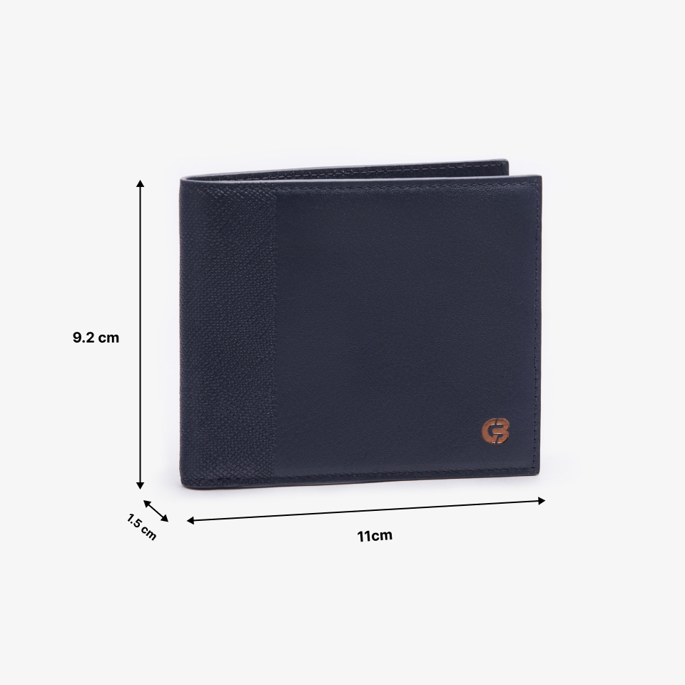 Ví Da Nam Hàng Hiệu GENCE C18 Chất Liệu Da Bò Cao Cấp Màu Xanh Navy Dáng Ngang