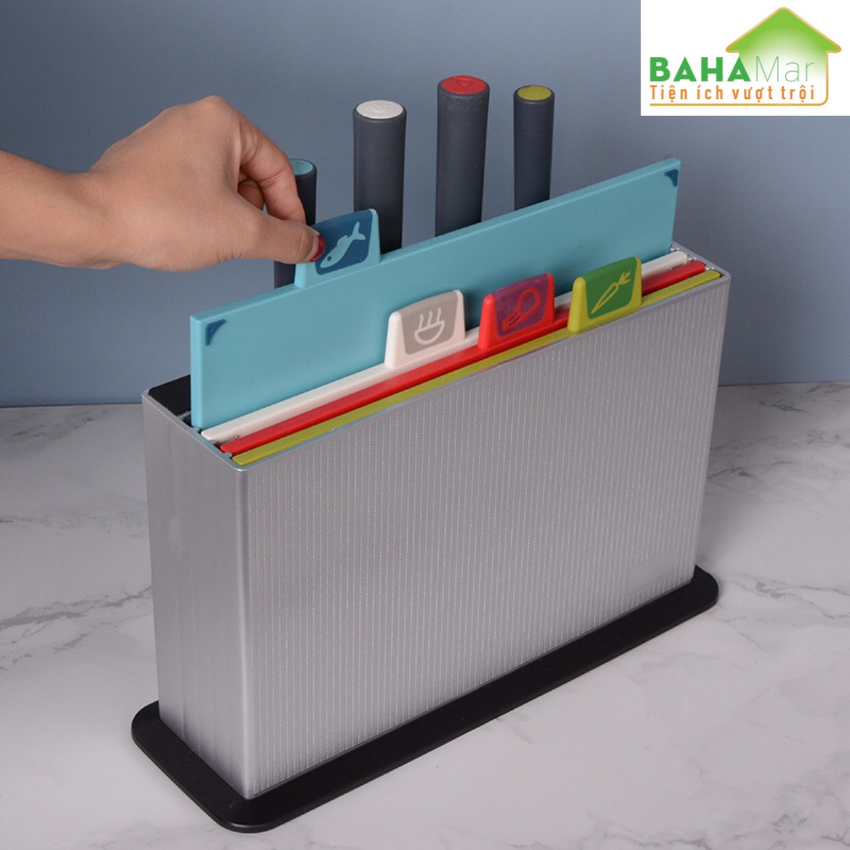 BỘ DAO THỚT 4 MÀU CÓ PHÂN LOẠI SỬ DỤNG THEO THỰC PHẨM BAHAMAR để tránh lây nhiễm chéo của thành phần loài vi khuẩn và ảnh hưởng đến chất lượng thực