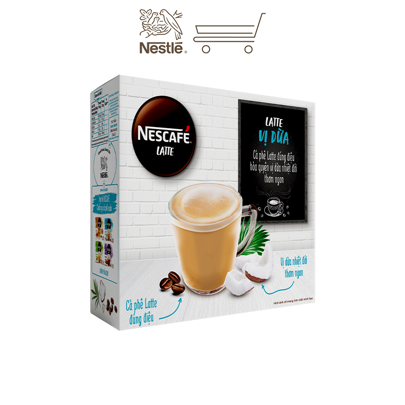 Cà phê hòa tan NESCAFÉ Latte Vị Dừa (Hộp 10 gói x 20g)