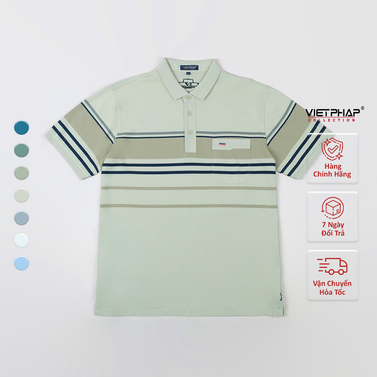 Áo Polo Nam VIỆT PHÁP Form Luxury -  Thun Cây Dù Sọc Túi, lịch lãm, sang trọng 22814