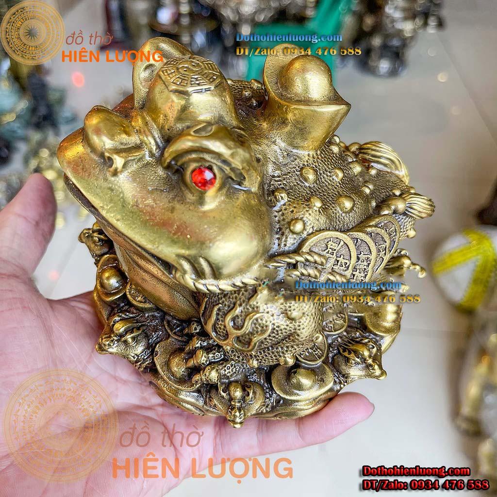 Thiềm Thư Nhiều Đầu Ngồi Bệ Vàng Cao 12cm Bằng Đồng Phong Thủy