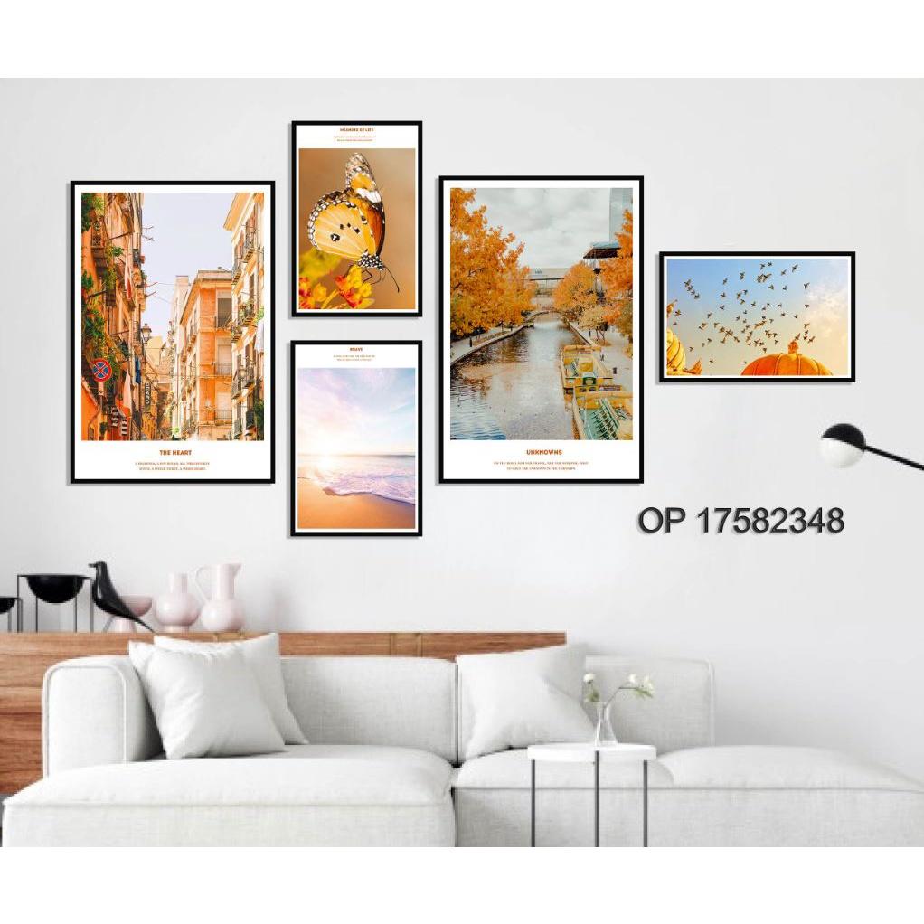 Set 5 Tấm tranh treo tường hiện đại - Tranh decor phòng khách, chất liệu Canvas nhập khẩu kèm khung tranh trang trí