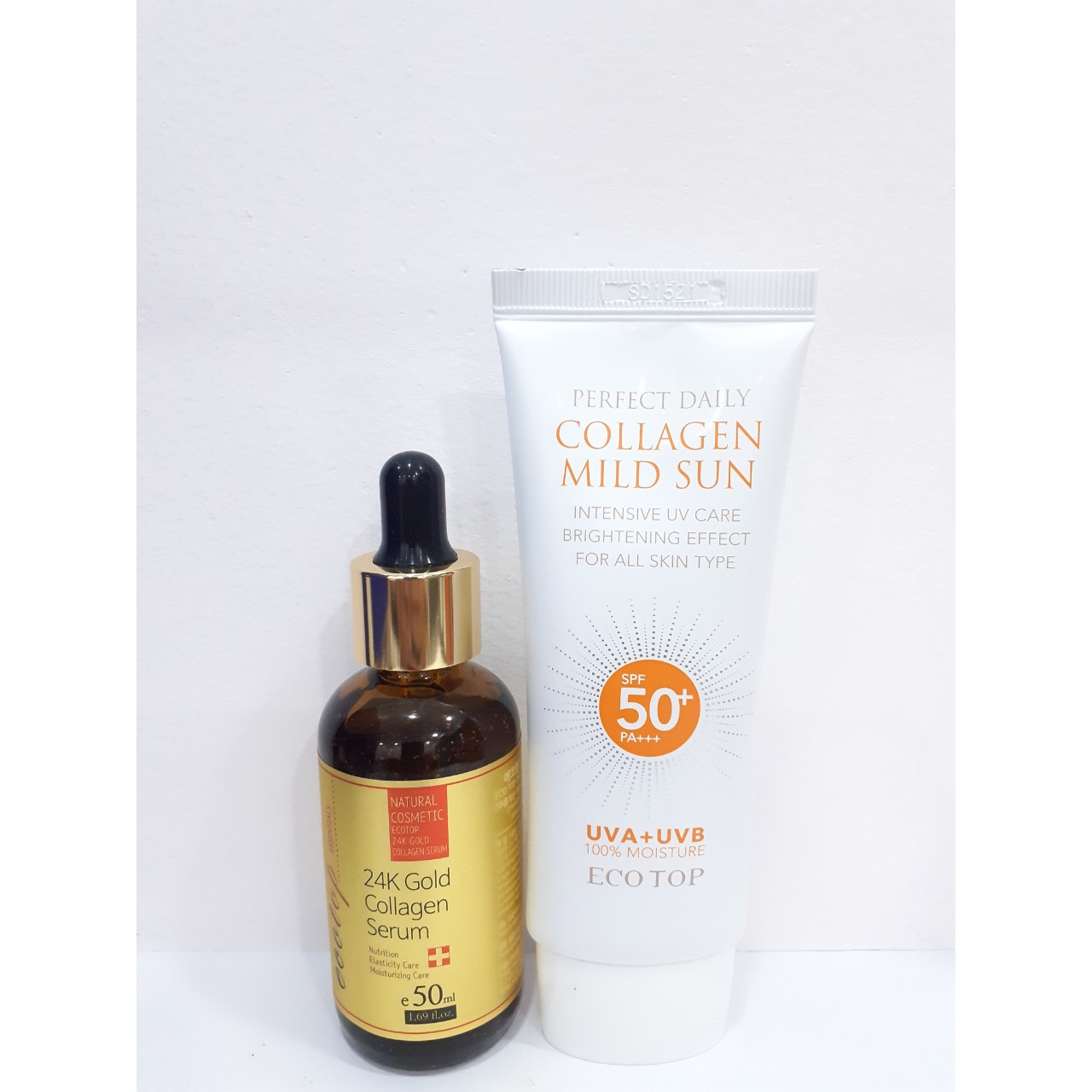 Combo serum ngăn ngừa lão hóa 24k gold Ecotop 50ml + Kem chống nắng collagen SPF50+ 70ml (Tặng 1 hộp mặt nạ Jant Blanc 10 miếng)