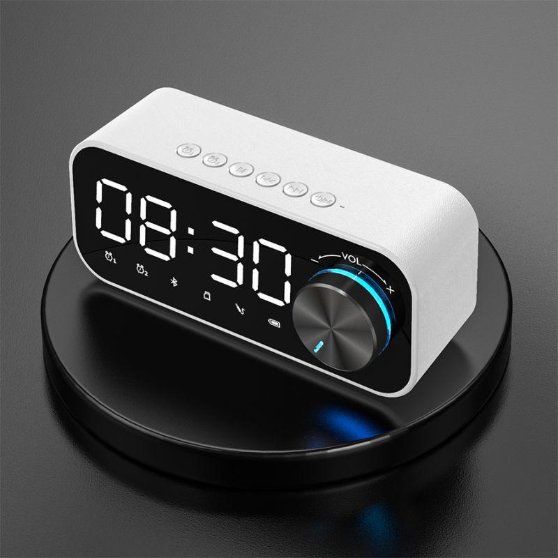 LED LED Wireless loa báo thức đa chức năng Aux Thẻ âm thanh nổi phát thanh đêm phát lại FM TF Light Bass Music: White