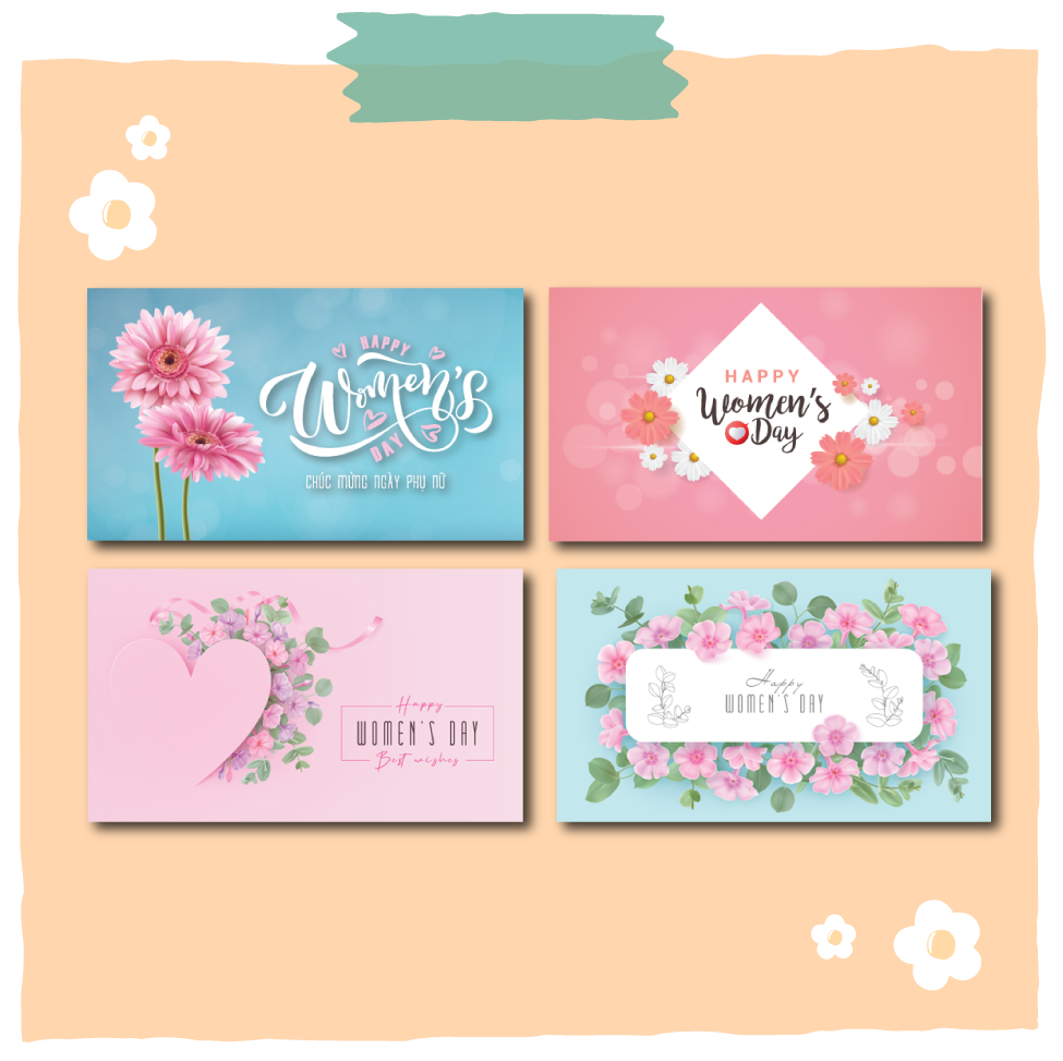 Combo 4c Thiệp ngày phụ nữ 8.3 và 20.10 Women's day - Thiệp Grey 10.5x18cm kèm phong bì