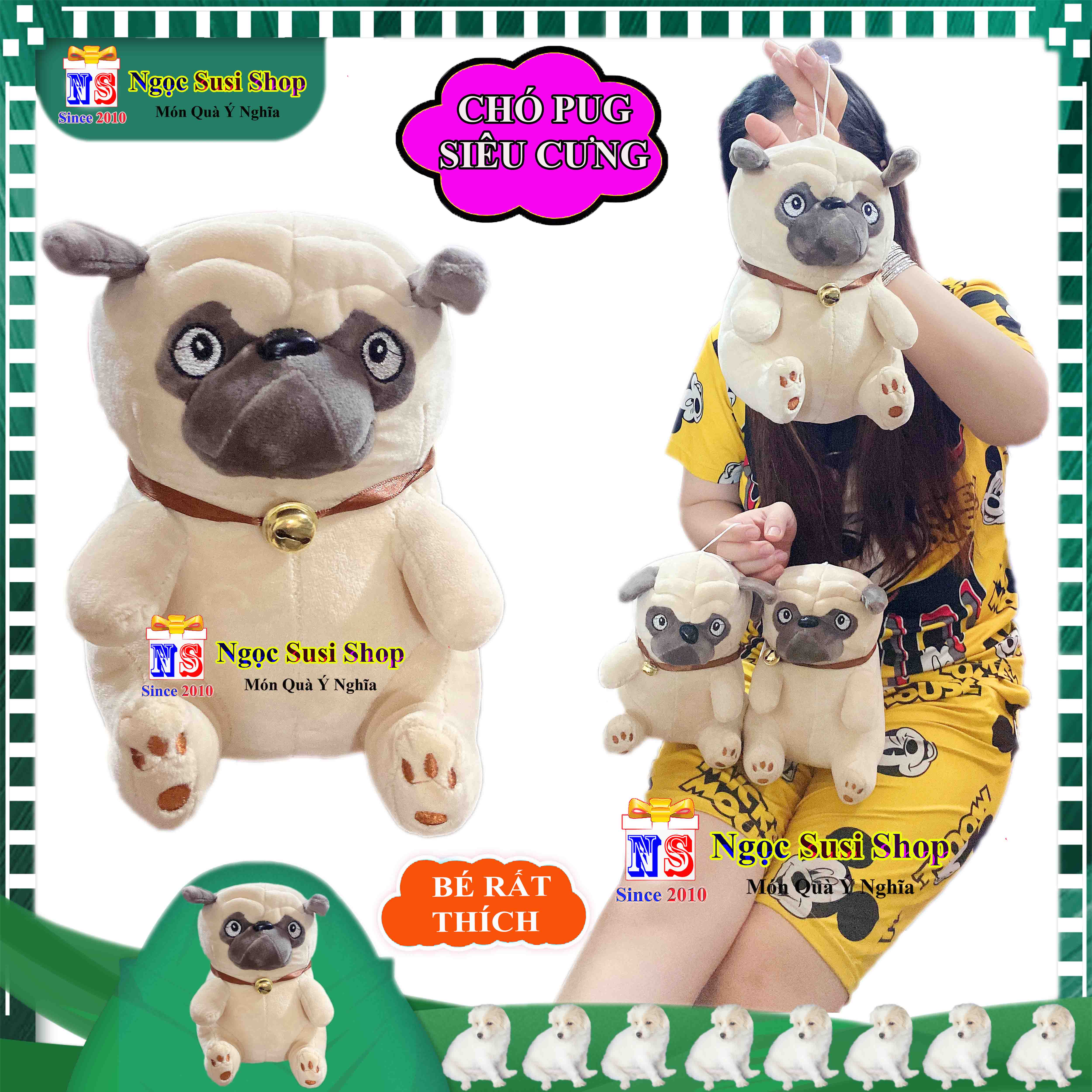 GẤU BÔNG CON CHÓ PUG CHO BÉ CẦM CHƠI - THÚ BÔNG CHÓ PUG