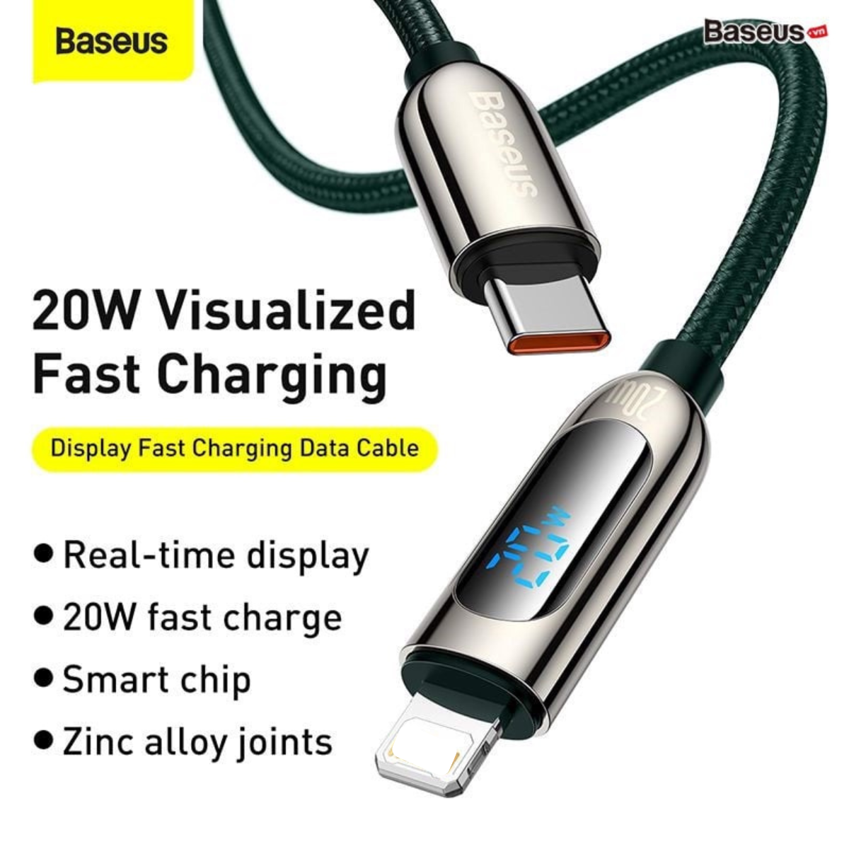 Cáp sạc nhanh tích hợp màn hình LED Baseus Display Fast Charging Data Cable Type-C to IP 20W CATLSK- Hàng chính hãng