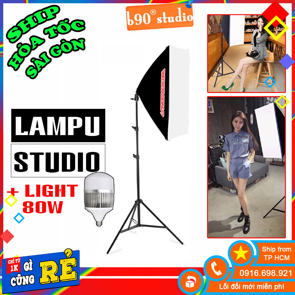 Bộ Kit Trợ Sáng Studio Soft Box 50x70cm chân 2m Kèm Bóng Đèn Led 80w Live Stream Quay Video Làm Vlogs..