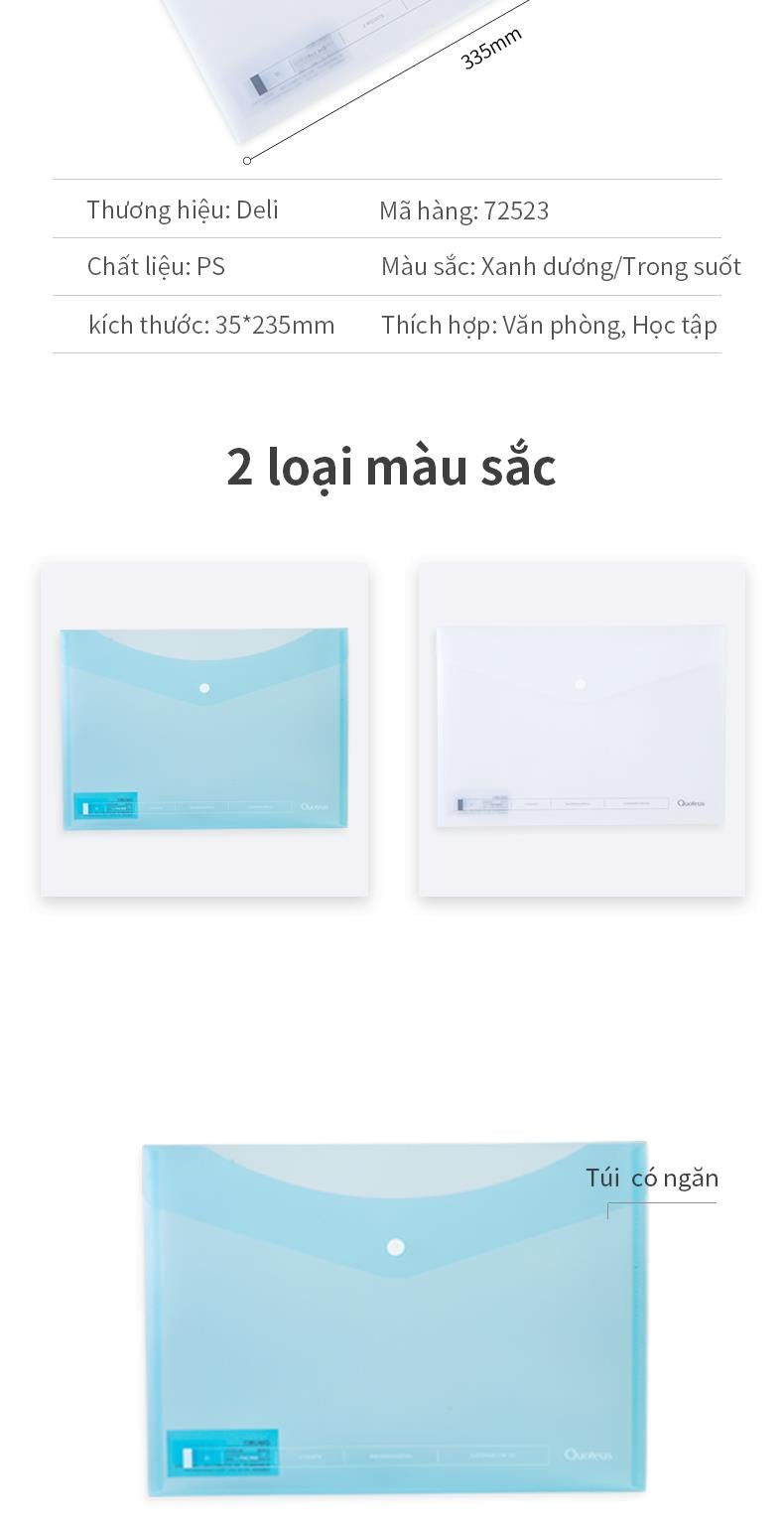 Túi Hồ Sơ A4 Deli - Xanh/Trong Suốt - 1 Chiếc - 72523