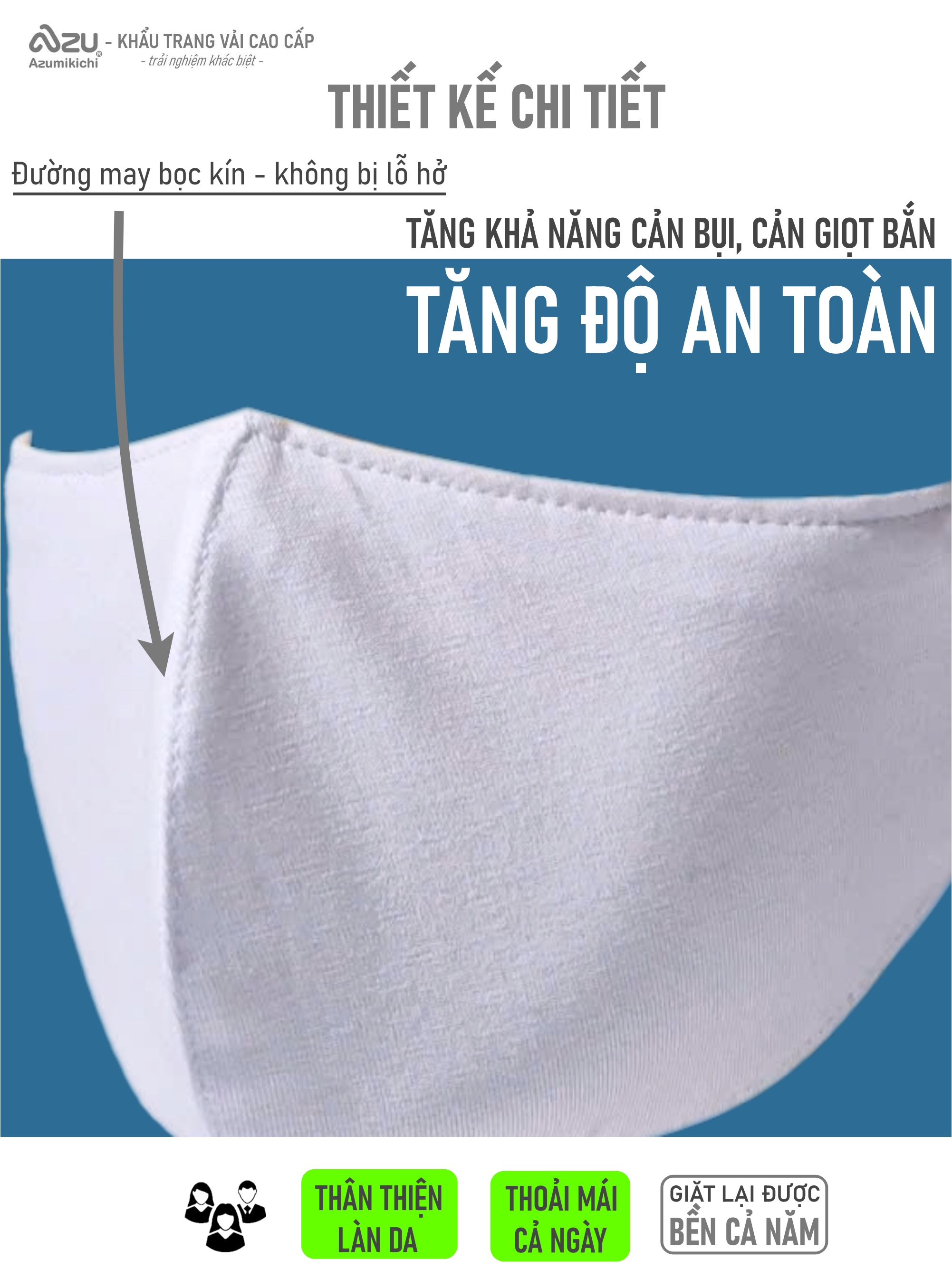 Khẩu trang làm việc LAVI màu trắng, khau trang văn phòng làm bằng vải thun 100% cotton cao cấp, khẩu trang 3d thương hiệu Azumikichi