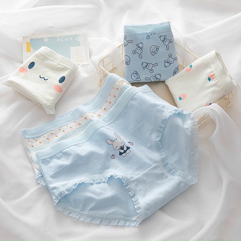 Combo 5 quần lót nữ cotton dễ thương Freesize - Kiểu Thỏ xanh (giao màu ngẫu nhiên)