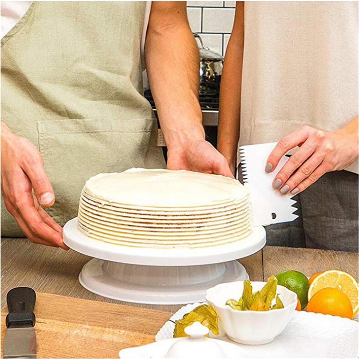 6pcs-cake Decorating Supplies Cake Turntable Rotating Cake Stand Diy Set  Baking Tools Spatula Scraper