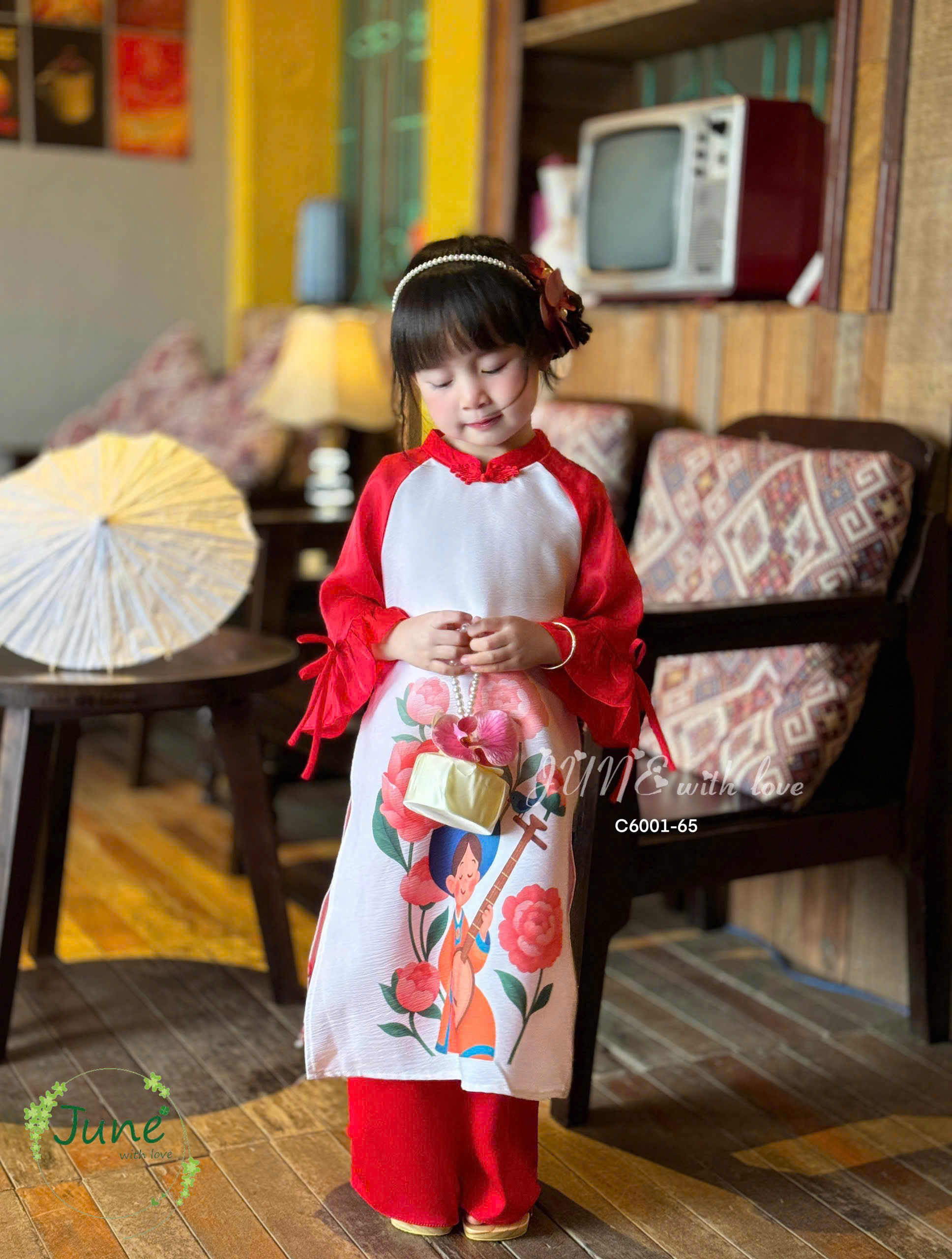 Áo dài tết cho bé gái mẫu Như ý xuân sang xinh xắn từ 10-40kg hàng thiết kế cao cấp (không kèm cài)