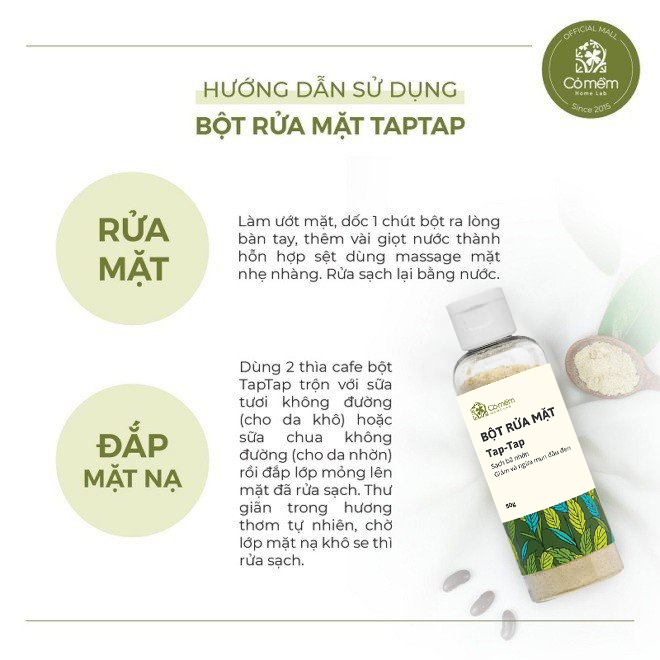 Bột rửa mặt Thảo mộc TAP TAP Từ Bột Đậu Đỏ Trà Xanh Yến Mạch Cám Gạo Giảm Mụn Ẩn Mụn Cám Mụn Đầu Đen An Toàn Từ Thiên Nhiên Cỏ Mềm 50g