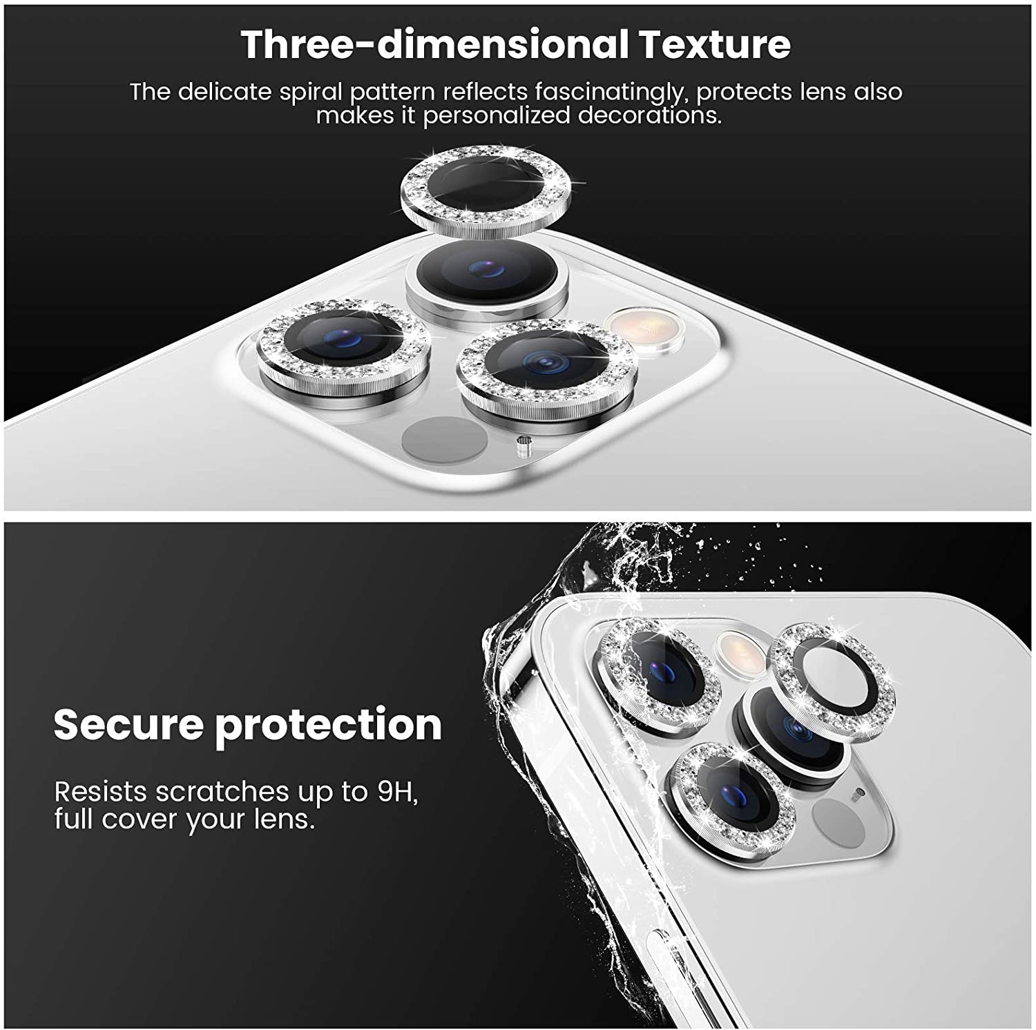 Bộ miếng dán kính cường lực Camera Diamond đính đá cho iPhone 12 Pro Max hiệu HOTCASE Kuzoom Lens Ring bảo vệ camera mang  lại khả năng chụp hình sắc nét full HD (độ cứng 9H, chống trầy) - hàng nhập khẩu