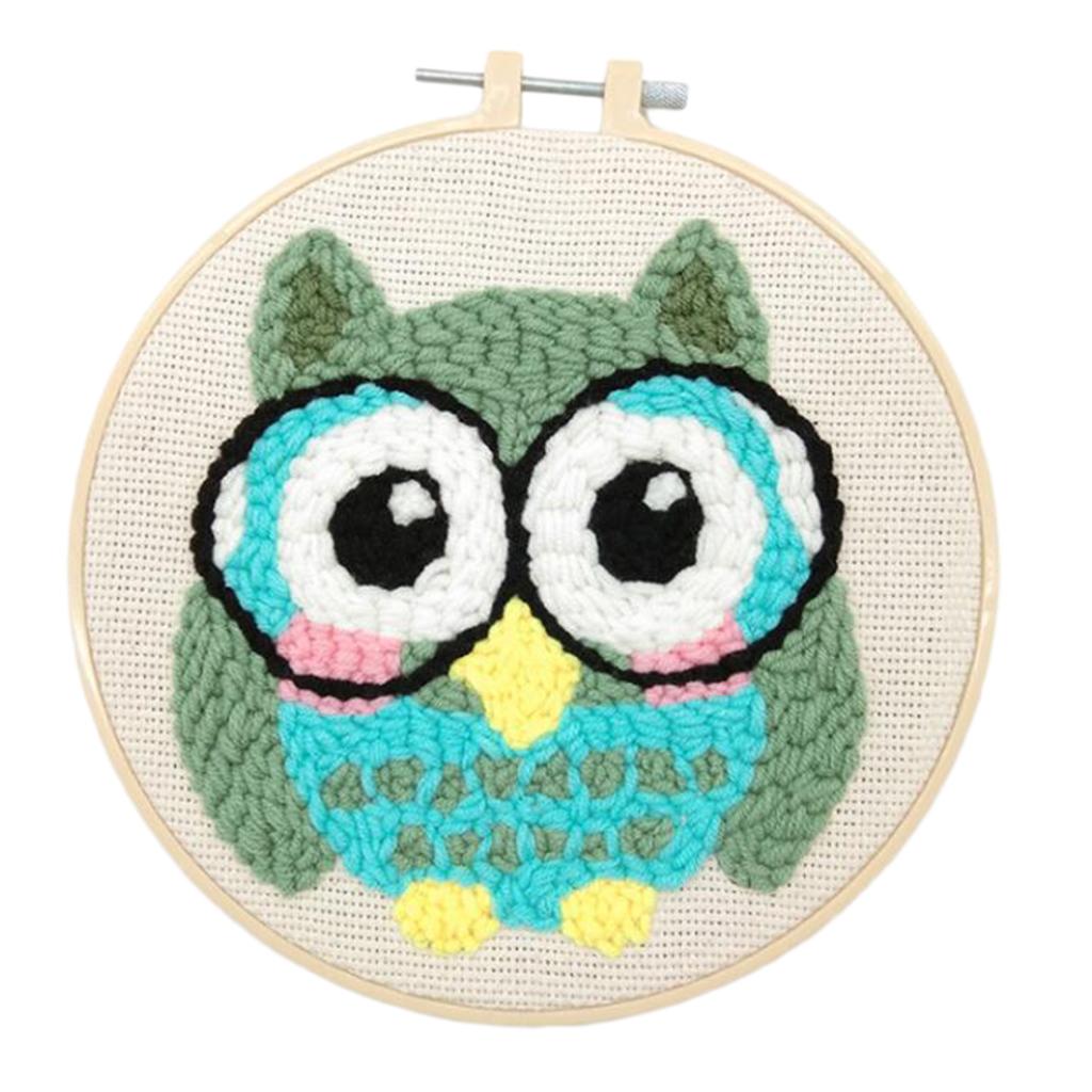 2 Sets Animal Owl Punch Kits With Punch Embroidery Pen DIY Crafts