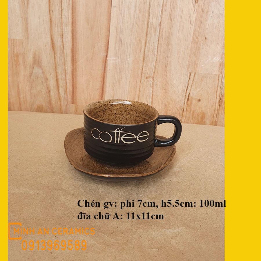 Cốc cafe kèm phin pha cafe,chân bếp cồn nến gốm sứ Minh An Bát tràng