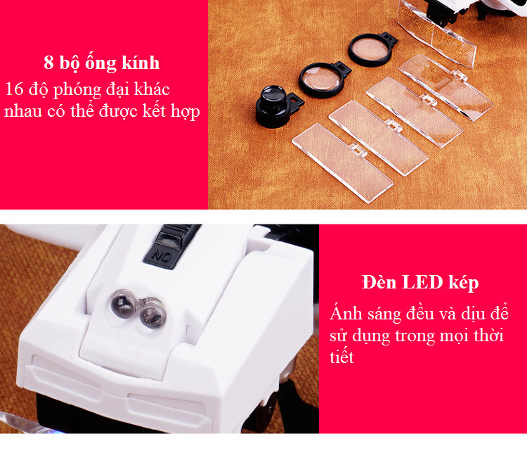 Kính Lúp Đeo Mắt Có Đèn V6 9892E1 8 TRONG 1 - HÀNG NHẬP KHẨU