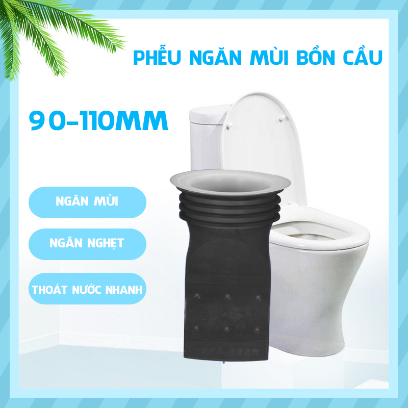 Phụ Kiện Ống Phễu Lắp Thoát Sàn Bồn Cầu Ngăn Chống Mùi Nước Cống Hôi Vi Khuẩn Côn Trùng Thâm Nhập - Đen - 75-90mm