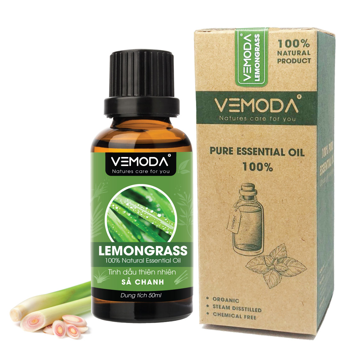 Tinh dầu xông phòng cao cấp gồm 2 chai tinh dầu nguyên chất: tinh dầu Sả chanh + tinh dầu Vỏ quế Vemoda