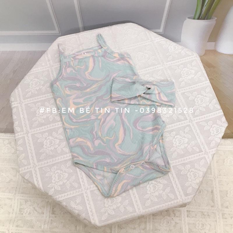 Set body hai dây cotton gân kèm turban cho bé