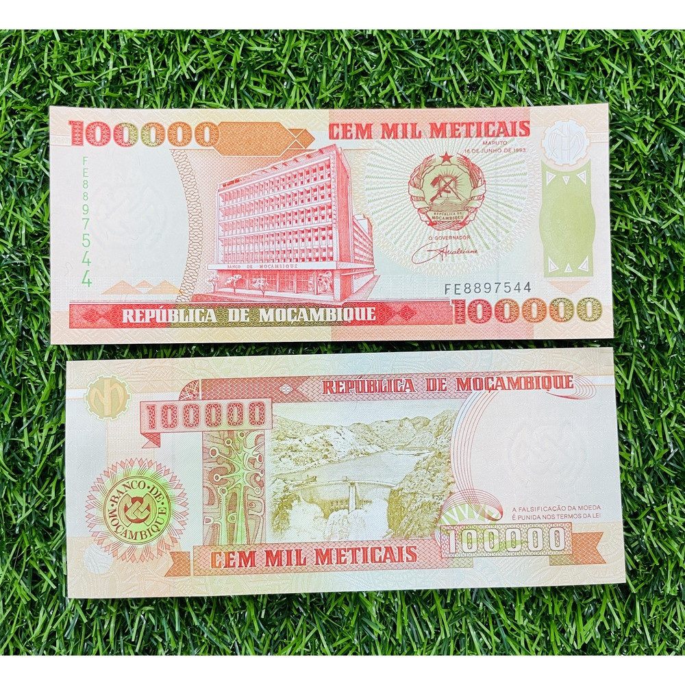 Tiền Mocambique 100.000 Meticais xưa 1993, mới 100% UNC, tặng túi nilon bảo quản