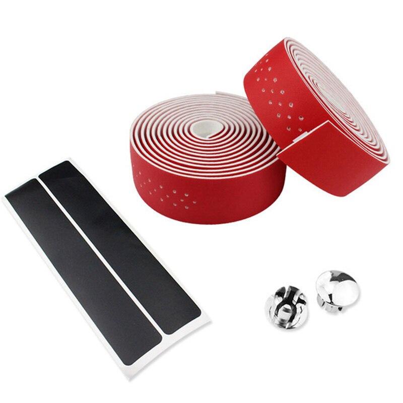Bicycle Handlebar Tape Mountain Road Bike PU Leather Perforated Belt With 2 Plugs Breathable Handle Bar Wrap Straps RR7188