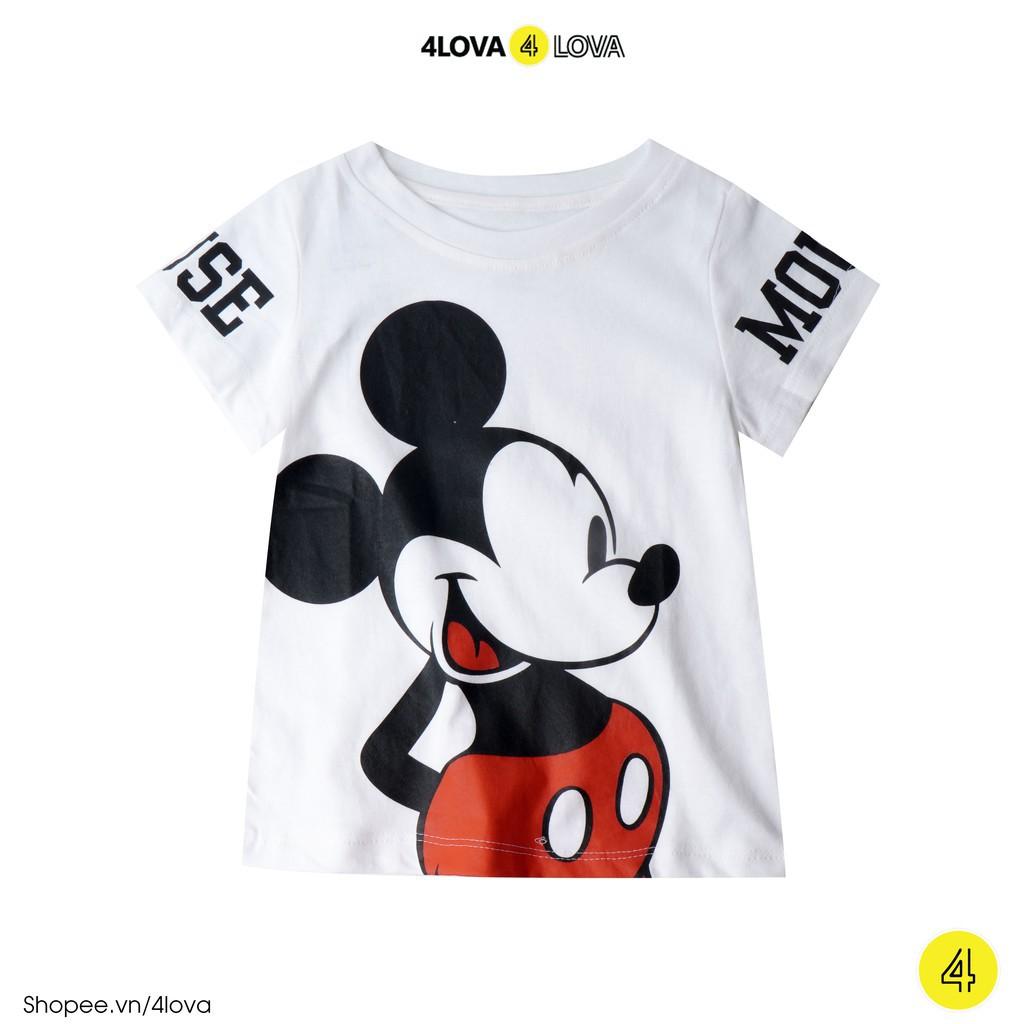 Áo thun cộc tay cổ tròn 4LOVA họa tiết mickey và thú cho bé gái