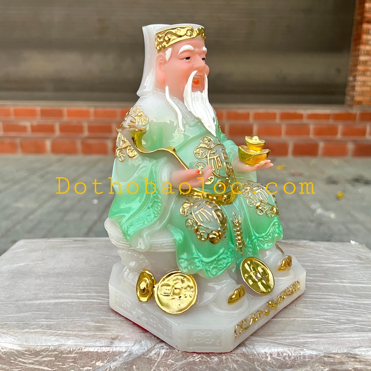 Tượng Thần tài Thổ Địa đế đá nhập khẩu cao cấp cao 18cm – Xanh ngọc