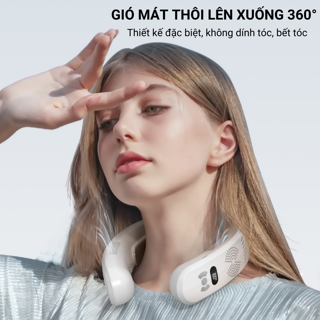 Quạt Đeo Cổ Mini TC06, Quạt Treo Cổ, Quạt Tích Điện Đeo Cổ Không Cánh Thông Minh Chườm Nóng Lạnh Cao Cấp Pin Sạc 6000mAh