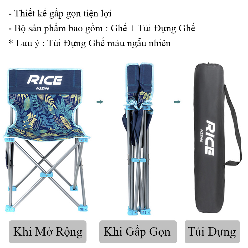 Ghế xếp tựa dã ngoại Rice, ghế câu cá gấp gọn có túi đựng