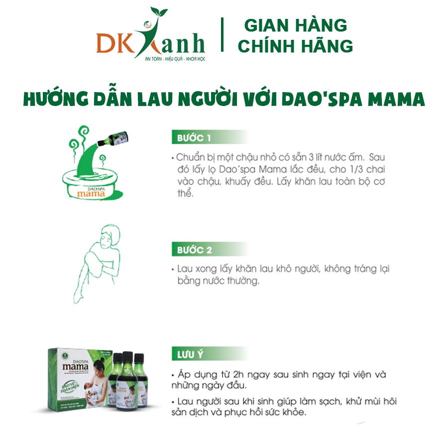 Combo 3 hộp - Nước tắm sau sinh Dao'spa Mama - DK Pharma (9 chai - dung tích 250ml/chai)