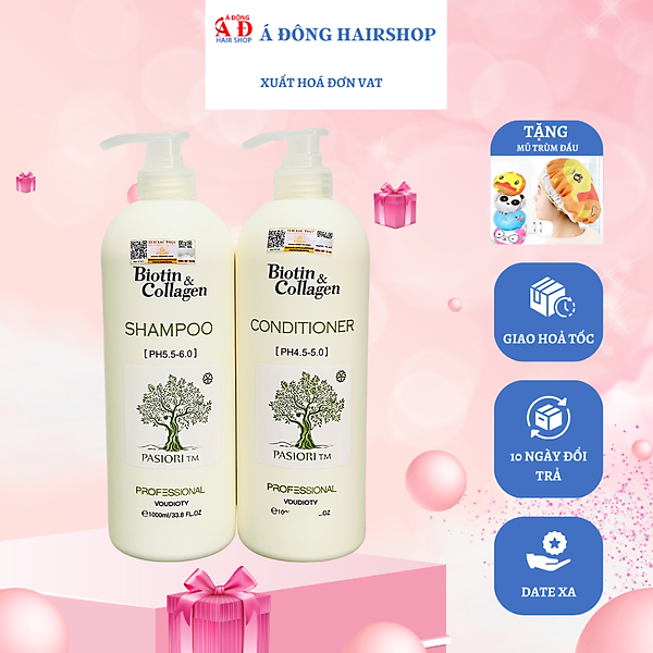 BỘ DẦU GỘI XẢ PASIORI TM COLLAGEN & BIOTIN TRẮNG PHỤC HỒI, MỀM MƯỢT, NGĂN GÃY RỤNG 1000ML*2