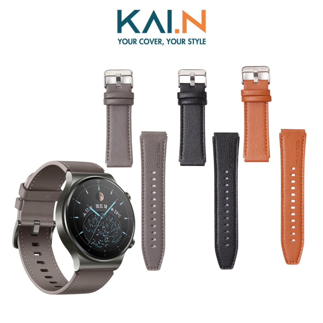 Dây Đeo Da Dành Cho Huawei Watch GT/GT2/GT3/GT3 Pro/GT Runner/Honor Watch Magic/Magic 2 Size 22mm, Kai.N Genuine Leather - Hàng Chính Hãng