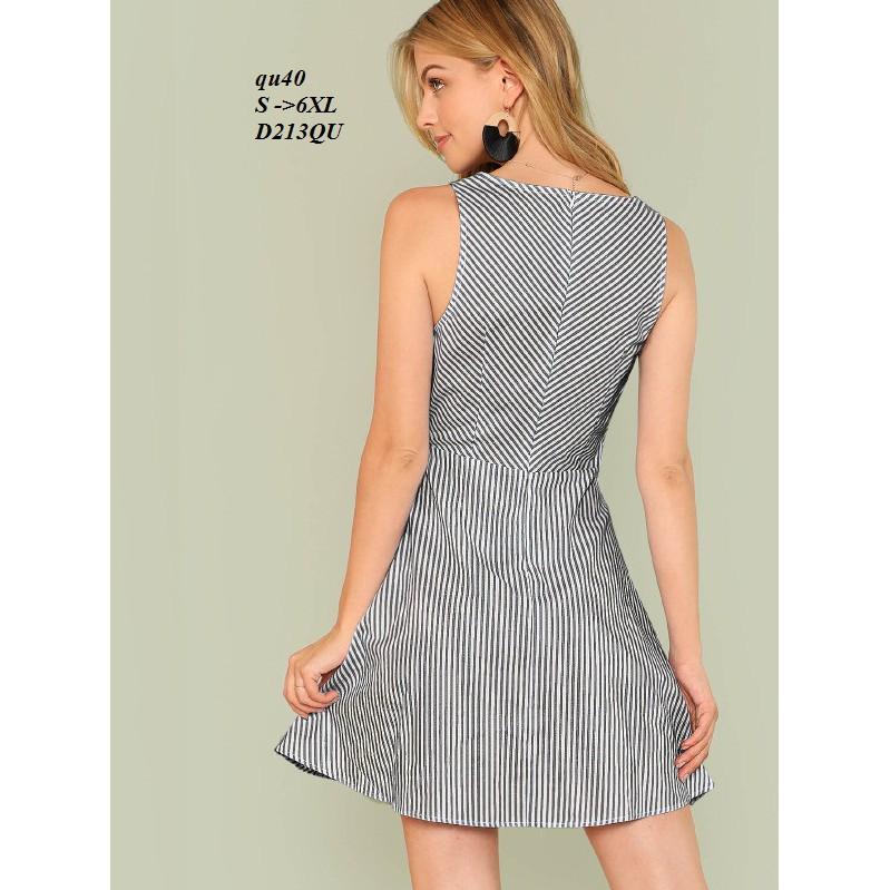 DRESS136 ĐẦM SỌC XÒE THẮT NƠ CÁCH ĐIỆU